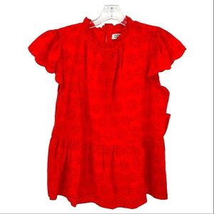 CROWN & IVY CURVY RED ORANGE EYELET LACE BLOUSE SIZE 2XL GUC